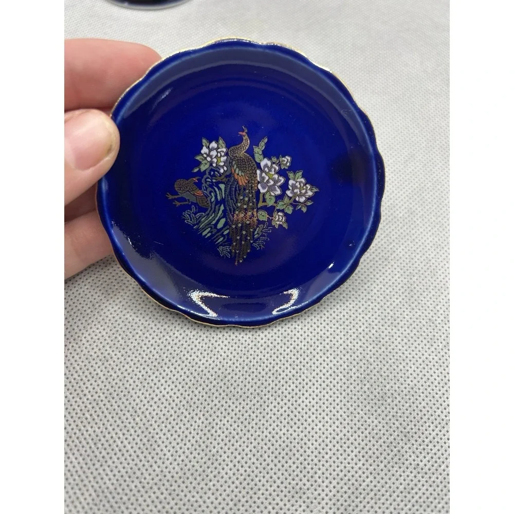 Vintage Cobalt Blue Table Bell w/ Saucer‎ Gold Metallic Accents Peacock Venetian